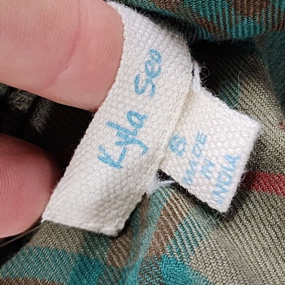 Kyla Seo Green Plaid Embroidered Open Front Sleeveless Cardigan Small EUC - Picture 11 of 13